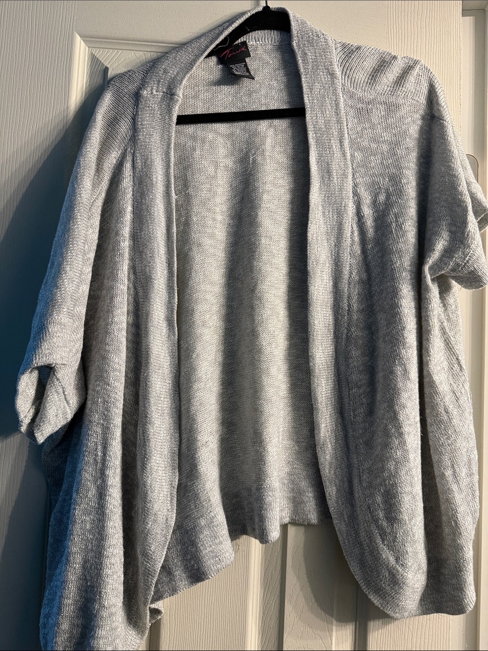 Torrid Light Gray/metallic short sleeved cardigan
Long in front shorter in back
